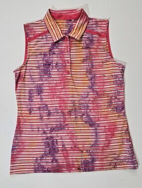 EP Pro Womens Spray Dye Stripe Golf Polo Medium Multicolor Outdoor Athleisure